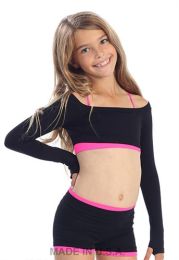 Kids Long Sleeve Crop Top with Finger Holes (Color: Hot Pink)
