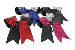 Pizzazz Glitter Twister Cheer Hair Bow, HB270 (Color: Royal & Silver)