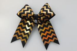 Pizzazz Chevron Deco Sparkle Cheer Hair Bow HB490 (Color: Black with Gold)