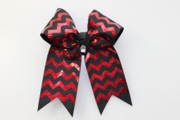 Pizzazz Chevron Deco Sparkle Cheer Hair Bow HB490 (Color: Black with Red)