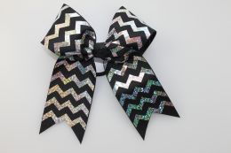 Pizzazz Chevron Deco Sparkle Cheer Hair Bow HB490 (Color: Black with Silver)