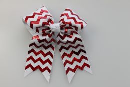 Pizzazz Chevron Deco Sparkle Cheer Hair Bow HB490 (Color: White with Red)