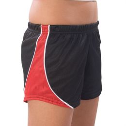 Pizzazz Adult Fusion Mesh Cheer Shorts, 6400 (Adult Size: Medium, Color: Black with Red)