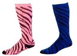 Pizzazz Zebra Print Knee High Sock, 8090AP (Adult Size: Extra Small, Color: Neon Lime / Black Zebra)