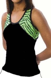 Pizzazz Adult Tri-Color Zebra Glitter Top with X-back, 7800ZG (Adult Size: Large, Color: Turquoise Zebra with Black)